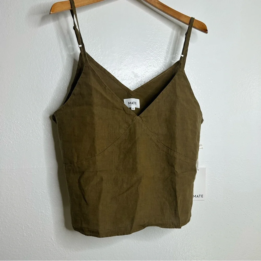 NWT MATE The Label 100% Linen Camisole Tank Top Green Size XL